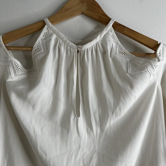 Ramy Brook Blouse Womens M/L White Cold Shoulder Lace Trim Long Sleeve Top - Picture 2 of 11